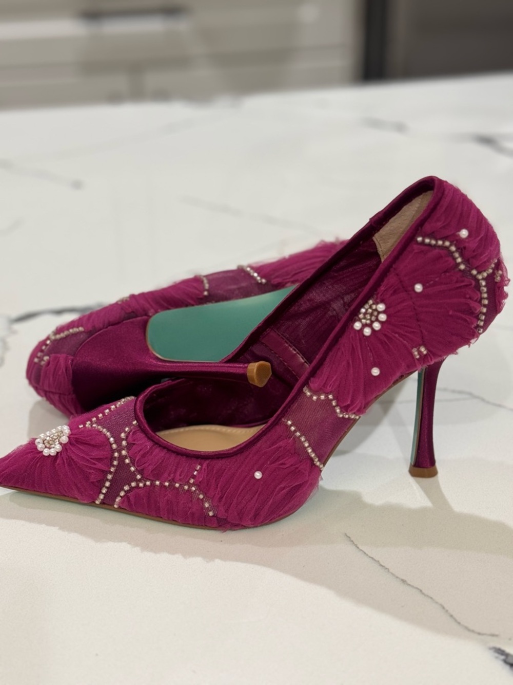Betsey Johnson Fuchsia Beaded Pointed-Toe Stilettos